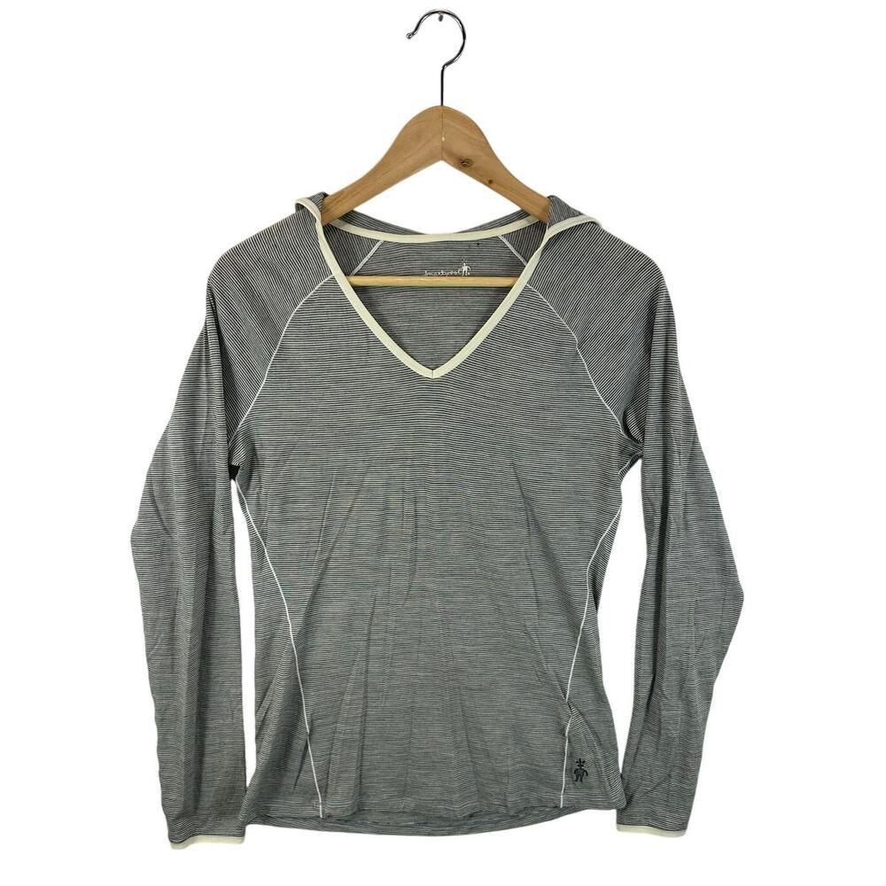 Smartwool Merino Wool Base Layer Hoodie Size Small Womens Striped Black White